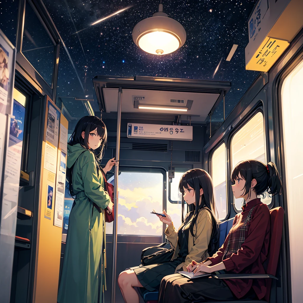 Night on the Galaxy Express、on the train、Outside the window is a beautiful starry sky