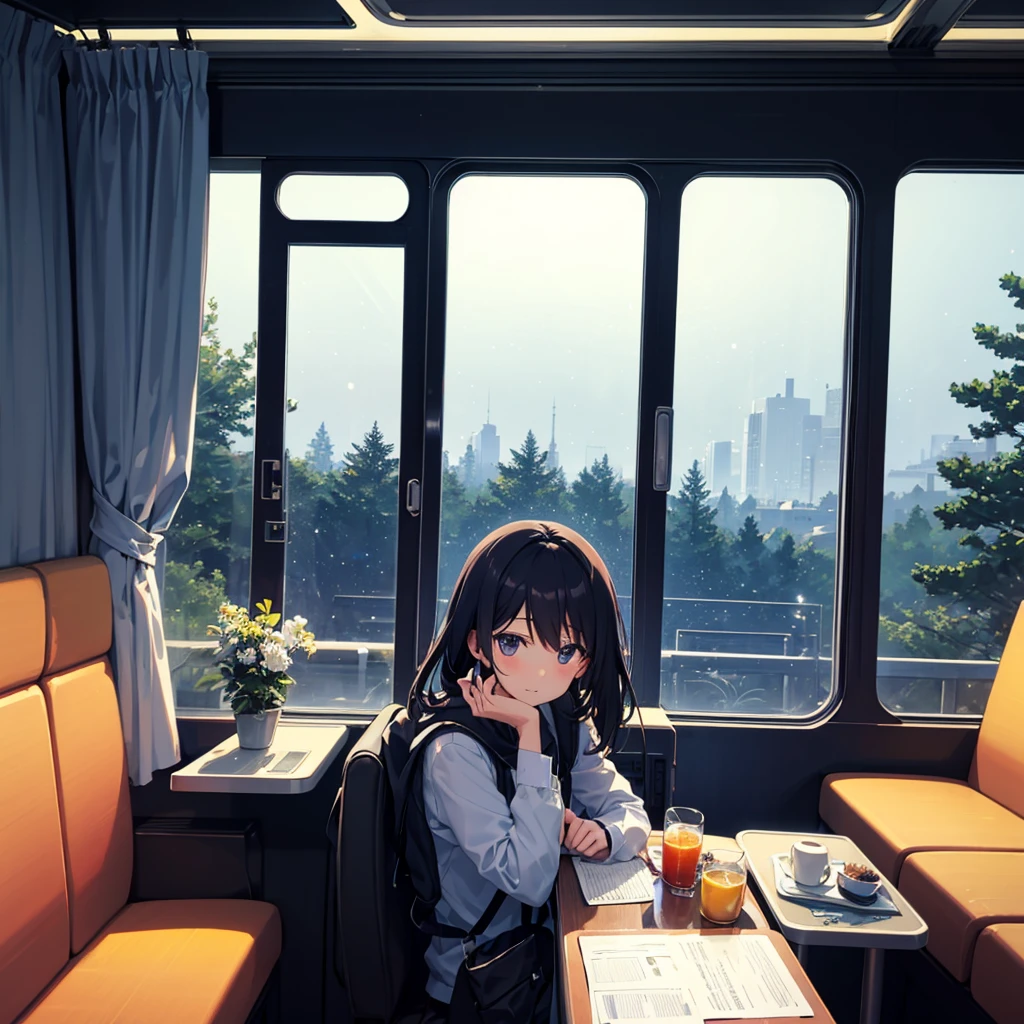 Night on the Galaxy Express、on the train、Outside the window is a beautiful starry sky