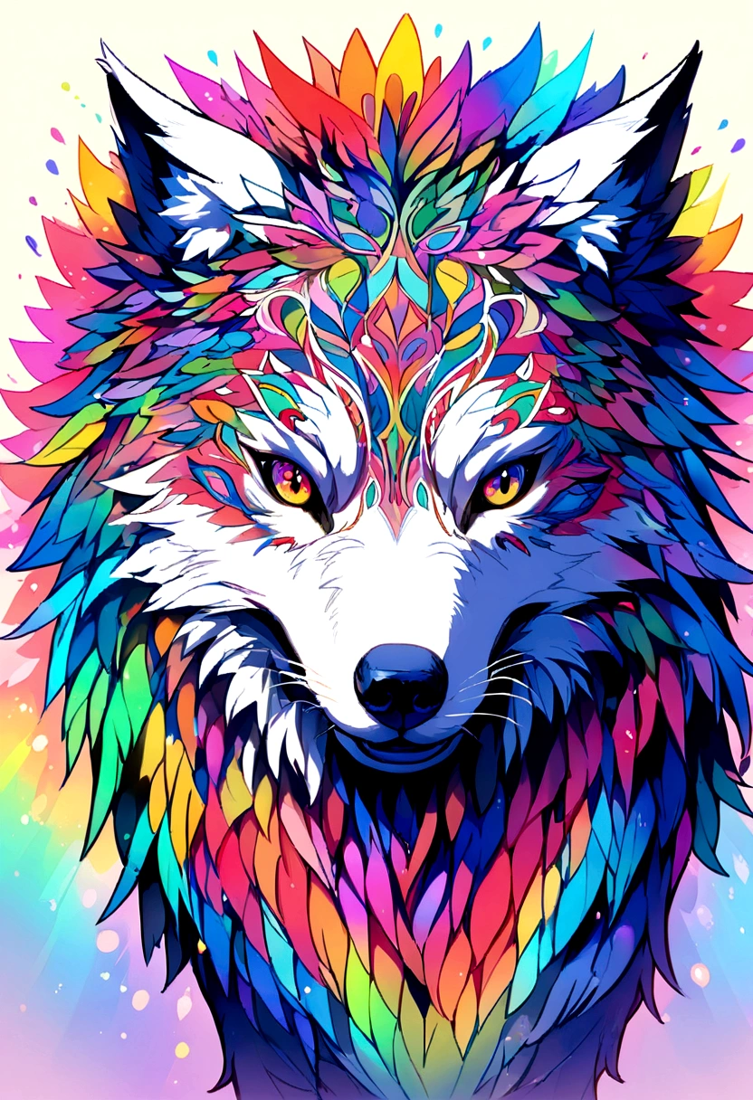 Wolf Drawing, Rainbow colors, Vibrant, wonderful