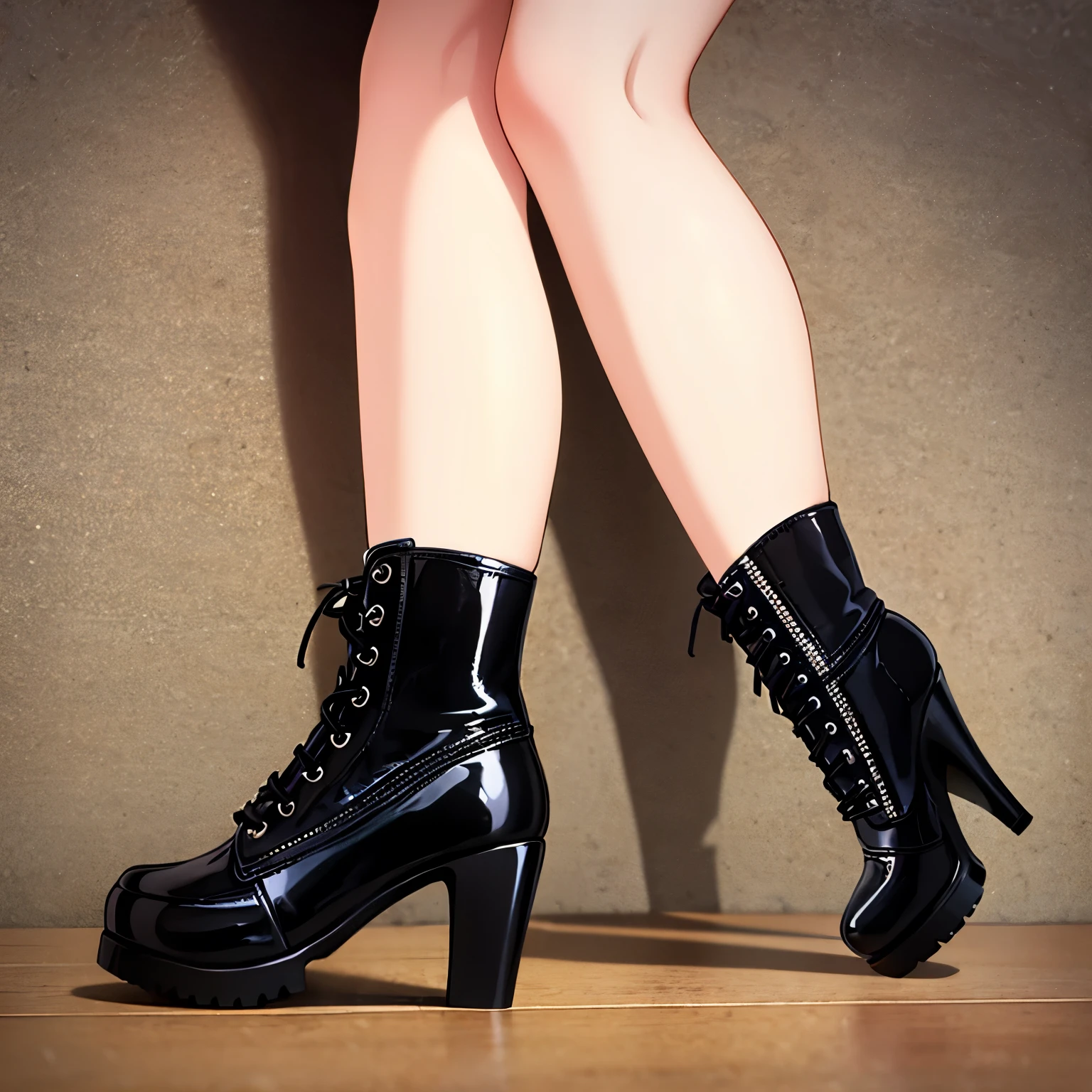 anime girl, high heel boots, leg posing, foot close up view