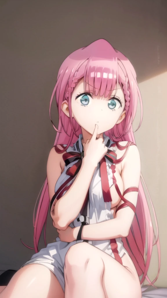 (extremely detailed CG unity 8k wallpaper), (masterpiece), (best quality), (ultra-detailed), (best illustration), (best shadow), 1girl, solo, kirisu mafuyu, ((naked)) , look at viewers eyes, lying on white bed