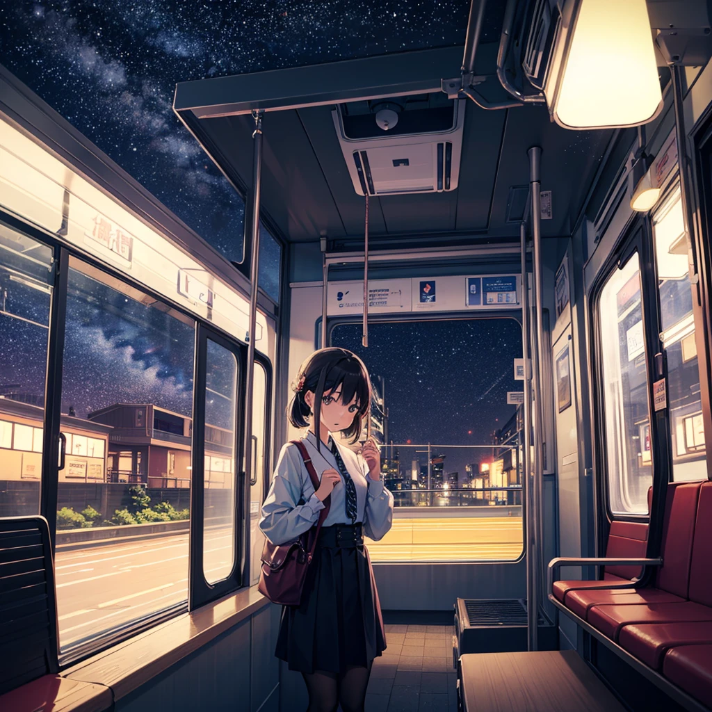 銀河鉄道のnight、on the train、Outside the window is a beautiful starry sky、night
