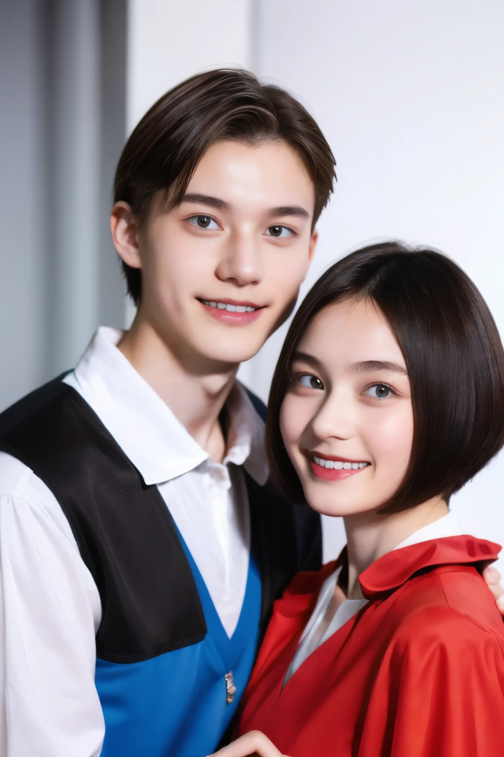 248 (An 18-year-old female and an 18-year-old male), (short hair),kind, lipstick, Finnish national costume, smile
