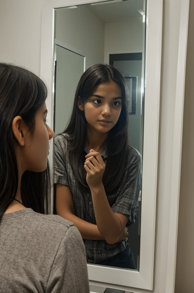 A girl seeing herself as a scientist in mirror