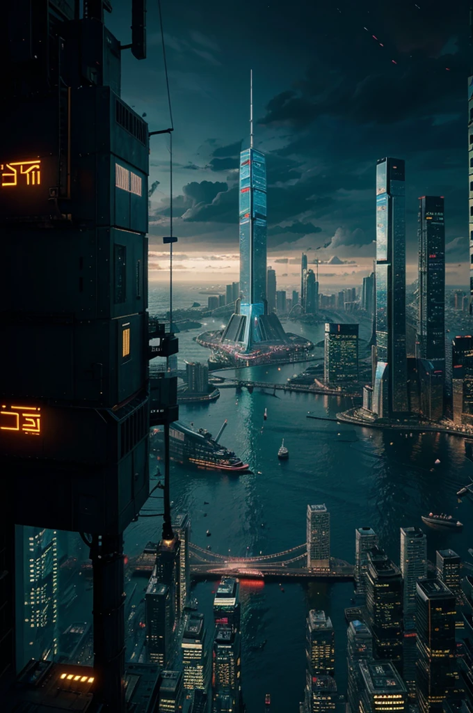 city of the future, cyberpunk, violence, decadence, future society, ocean