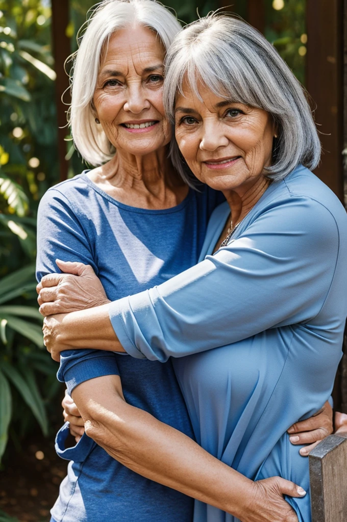 Woman linked arms with her 60-year-old daughter