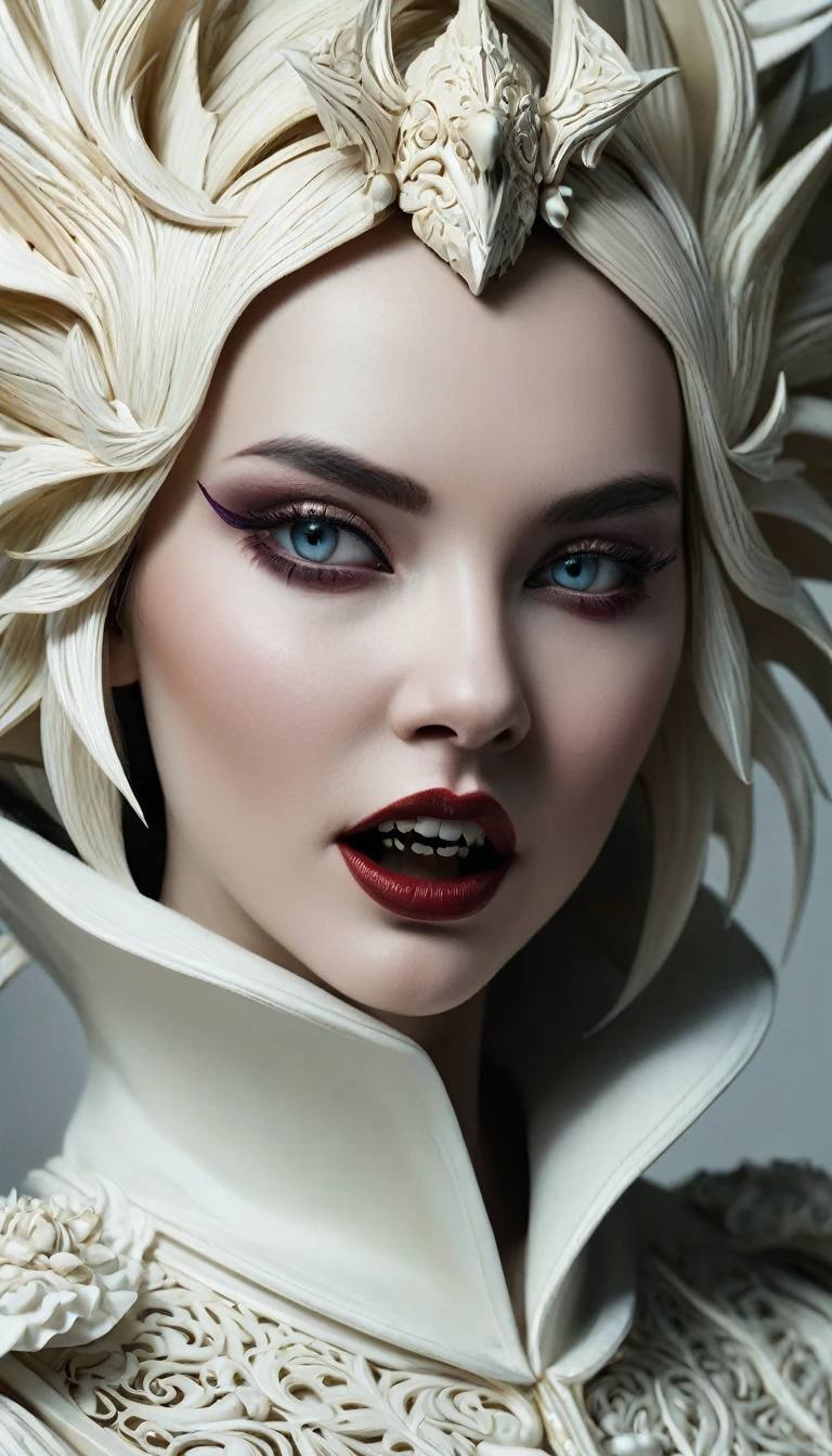 a close up of a person wearing a costume, digital art, zbrush central contest winner, gothic art, sharp teeth and claws, ivory carved ruff, photography alexey gurylev, portraits of a woman enraged