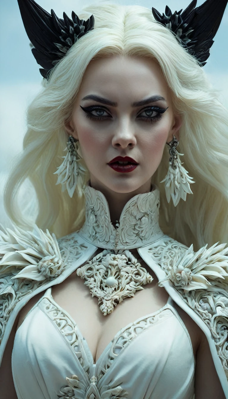 a close up of a person wearing a costume, digital art, zbrush central contest winner, gothic art, sharp teeth and claws, ivory carved ruff, photography alexey gurylev, portraits of a woman enraged