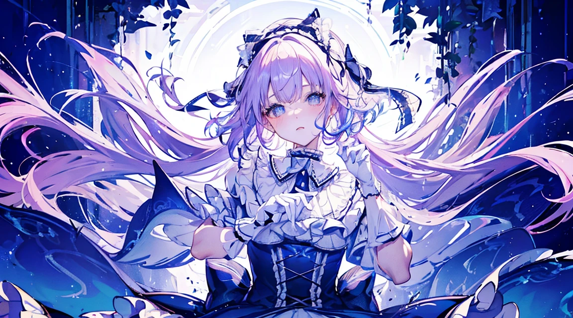Super gorgeous, Maximum, Shiny, Cinema Lighting, curl, roman curl, Frills, Foggy, Alice in Wonderland, Dramatic composition, Attention to detail, High resolution, Lolita Dress, bow, Pearl Necklace, Lace gloves, bow, ribbon, floating, Floating, jump, Foggy, Star-like, dream-like