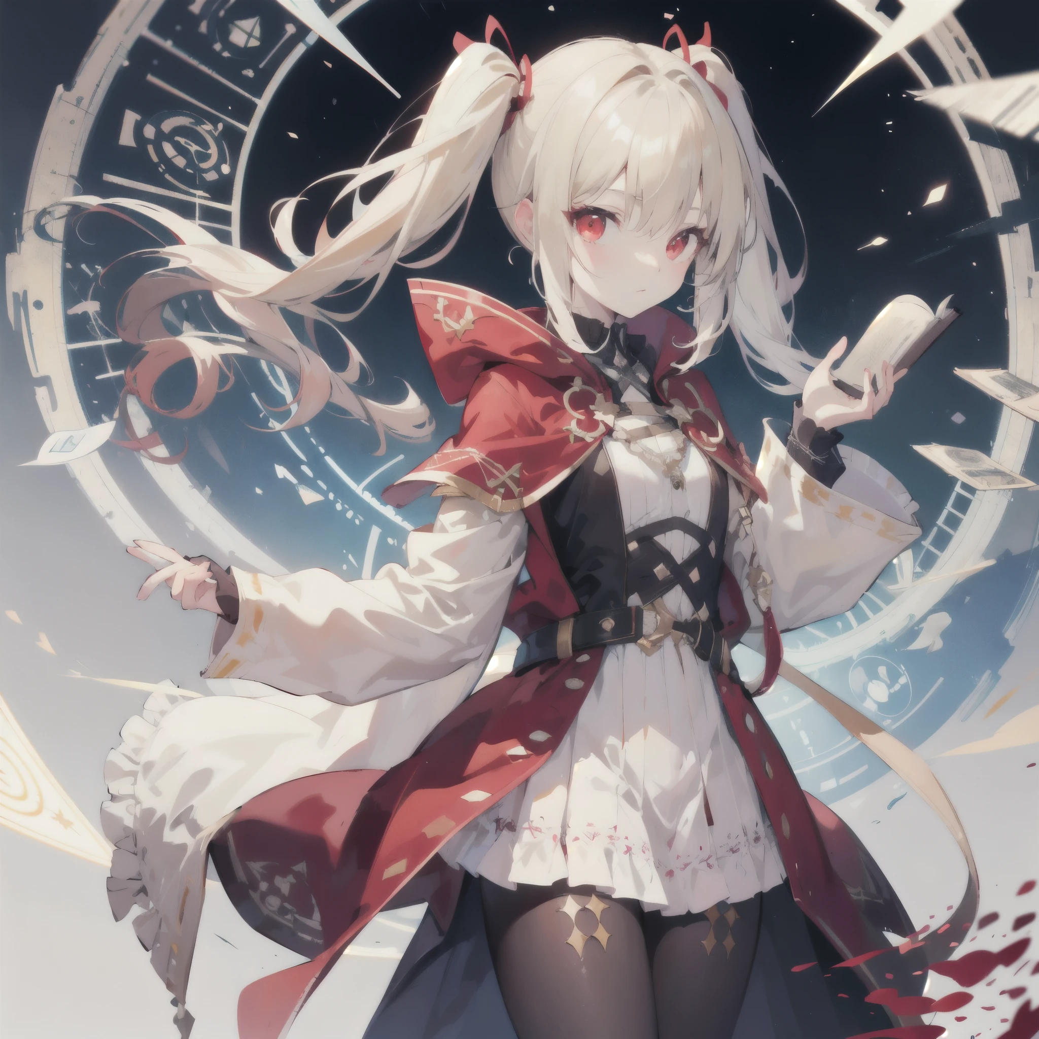 Twin tails,beige hair,Red eyes,Mysterious,Book,magic circle,Simple background,One Woman