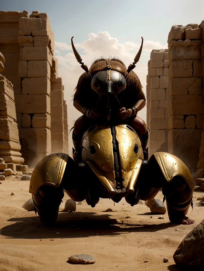 Create an image of ancient Egyptians crushing beetles