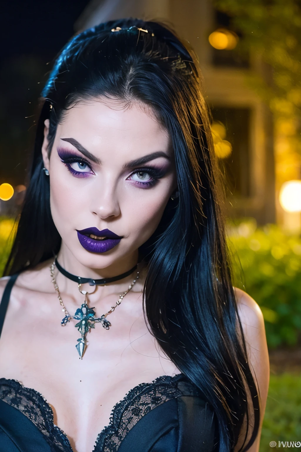  bonita,  jovem, 21 anos, Cabelo absurdamente longos, cabelo pintado de roxo, Mulher latina americana, goth woman, gothic goddess, plano de quarto, sensualizando, apaixonada, sexy, realista