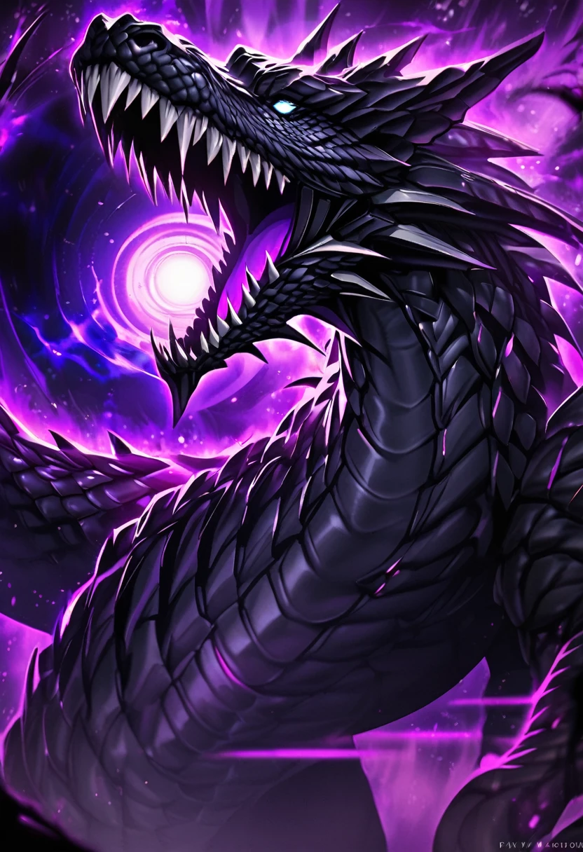 Big Dragon,black scalie,purple aura,Has the power of a black hole, pixiv artwork