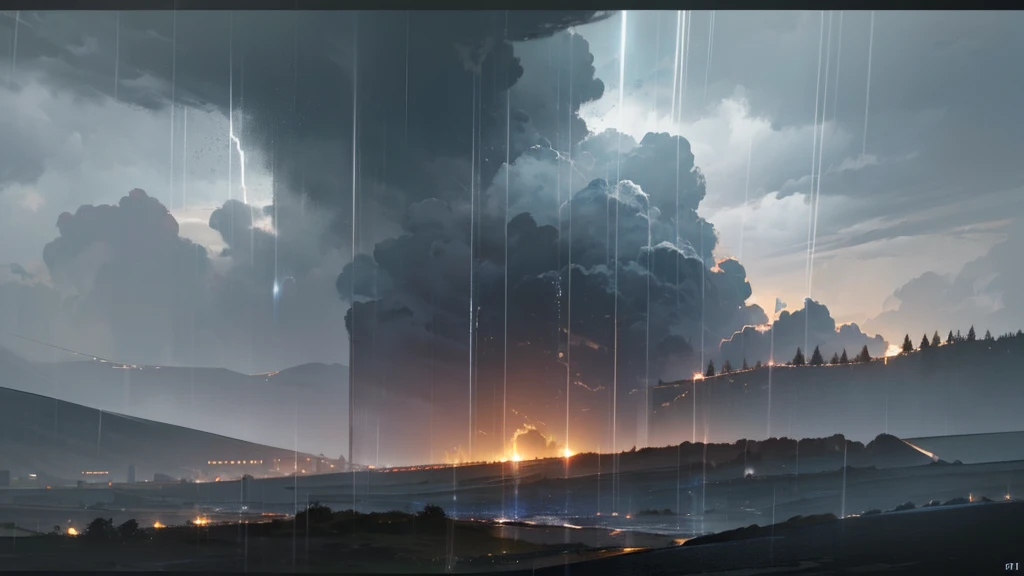 a lightning storm with heavy rain, dark cloudy sky, dramatic clouds, bolt of lightning, rain droplets, dynamic nature, cinematic atmosphere, chiaroscuro lighting, moody and foreboding, dark and stormy, (best quality,4k,8k,highres,masterpiece:1.2),ultra-detailed,(realistic,photorealistic,photo-realistic:1.37),cinematic composition,dramatic lighting,dynamic weather,rain effects,stormy landscape,atmospheric,dark and moody,chiaroscuro,dramatic sky,cinematic,natural environment