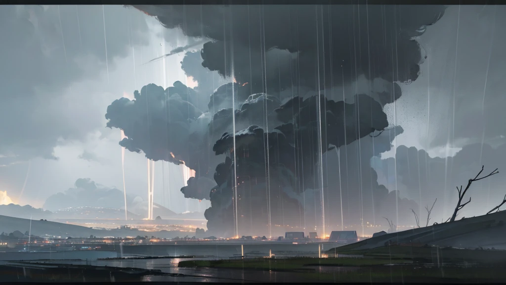 a lightning storm with heavy rain, dark cloudy sky, dramatic clouds, bolt of lightning, rain droplets, dynamic nature, cinematic atmosphere, chiaroscuro lighting, moody and foreboding, dark and stormy, (best quality,4k,8k,highres,masterpiece:1.2),ultra-detailed,(realistic,photorealistic,photo-realistic:1.37),cinematic composition,dramatic lighting,dynamic weather,rain effects,stormy landscape,atmospheric,dark and moody,chiaroscuro,dramatic sky,cinematic,natural environment