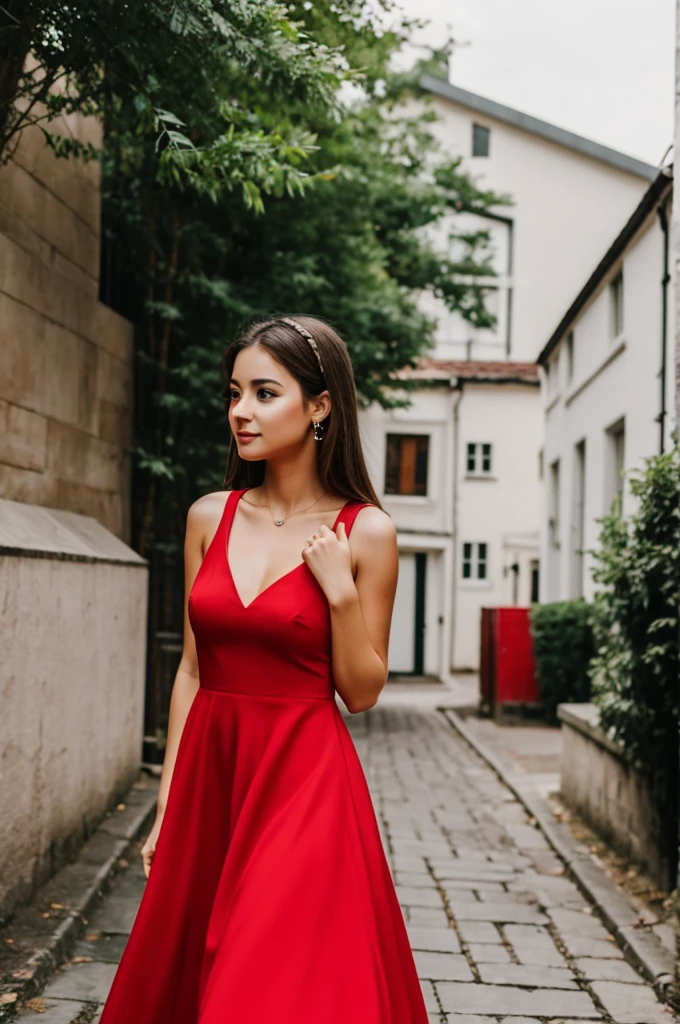 can you generate a photo from a gorgeous girl wearing red dress