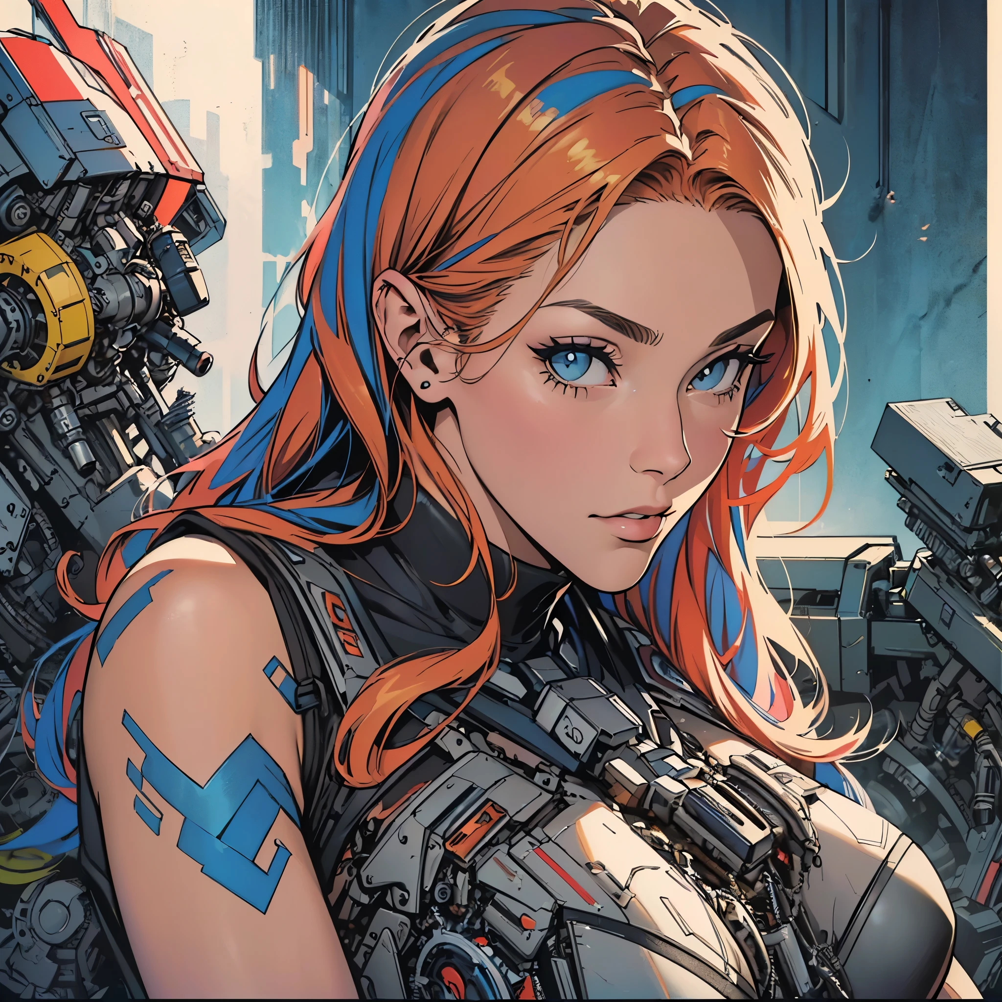 (((ultimate best quality))),((((solo:1.12)))),((((1girl:1.12)))),((((beautiful perfect woman)))),(((detailed perfect body, detailed perfect finger))),((((((ultimate movie poster)))))),(((bust up, close up))),((((detailed complicated machine)))),(((((genius mechanical))))),(((American comics))),(((extreme highlights))),(((Extremely colorful, primary colors))),cleavage,(((super ultimate beautiful lady))),(((((various angles)))))