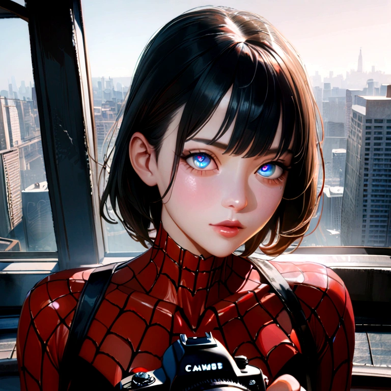 (1girl:1.3), Solo, (((Very detailed face)))), ((Very detailed eyes and face)))), Beautiful detail eyes, Body parts__, Official art, Unified 8k wallpaper, Super detailed, beautiful and beautiful, beautiful, masterpiece, best quality, original, masterpiece, super fine photo, best quality, super high resolution, realistic realism, sunlight, full body portrait, amazing beauty, dynamic pose, delicate face, vibrant eyes, (from the front), She wears Spider-Man suit, red and black color scheme, spider, very detailed city roof background, rooftop, overlooking the city, detailed face, detailed complex busy background, messy, gorgeous, milky white, highly detailed skin, realistic skin details, visible pores, clear focus, volumetric fog, 8k uhd, DSLR, high quality, film grain, fair skin, photo realism, lomography, futuristic dystopian megalopolis, translucent