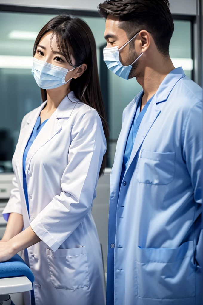 Male dentist and female dental hygienist 2people A good business partner 日本people系 Wearing a lab coat Wearing medical scrubs Upper body close-up high resolution high resolution Highest quality 日本people Look straight ahead