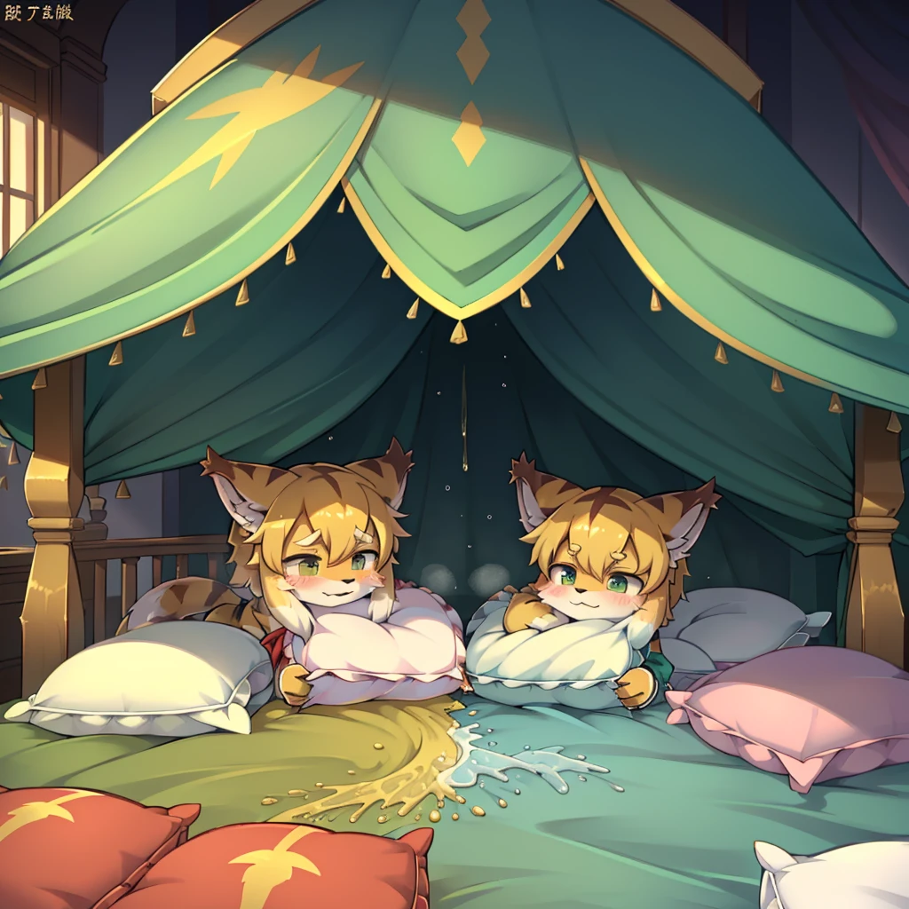 （masterpiece，best quality），my own, The Beast, , (适合任何Pillow背景的光影））, 穿着pajamas可爱女孩在Pillow上摆姿势 ，pajamas，,（很多Pillow），Soft cushion，，，（Pillow损坏），很多Pillow，（Crotch rubbing），（（Pillow驼峰）），（Pillow），（A tail），，（充满细节的Pillow），（Love around the protagonist），Steam，，（Pillow），（palace），（Palace bedroom），（Pillow），柔软的Pillow，，（Classical European style bedroom ），（excited，shy person，Lack of expressiveness，），，pillow humping,my,tiger tail,tiger ears,Tiger pattern，，Sweat，，Sweaty，(Body swing，身体Shaking lines，Shaking lines)，best quality, masterpiece, ((Maximum resolution)), artwork, ，,,(Interior of the palace),,(Deluxe Rococo Canopy King Bed),On a big and spacious bed,(the 女孩 is lying on the bed),,,,Luxurious curtains with ornate ruffles and ribbons surround the bed,((((There are many pillows piled on the bed)))),Detail of Quilt,Detailed bed sheets,Ruffled Bed Skirt,Deep Bed,Background with depth,((详细的Pillow)), ((((大量的Pillow))))，peeing，squatting，water,Urine,Shaking lines，wetting pillows,Flowing liquid，Violent body shaking，剧烈Shaking lines，详细的软Pillow,,((女孩正躺在许多柔软的Pillow上,周围有许多Pillow))，Splashed liquid，Pillow和床上有水迹，Lots of urine,Lots of liquids，Urine everywhere,大量Sweaty