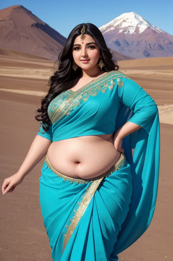 1 Heavenly beautiful and goddess beauty cute and sweet looking face Arabian woman in front of Vinicunca mountain, Heavenly beautiful Overweight, Heavenly beautiful Extremely fat, Heavenly beautiful and attractive Chubby figure , Heavenly beautiful looking and eye catching luxury style tight fitting elegant saree, reaching out, Heavenly beautiful Arabian woman, 16k, High resolution, masterpiece, highest quality, fine skin, Realistic Photograph