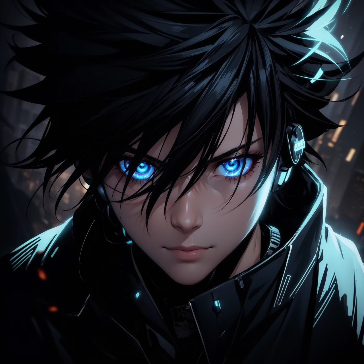1boy, (extremely beautiful), solo, male focus, cyberpunk, neon lights, vibrant colors, headphones, Cyberpunk, neon, masterpiece, best quality, ultra-detailed, cyberpunk background, detail, in the starry night, moon, explosive and clear eyes, glowing eyes, beautiful details in the wind, little smile.