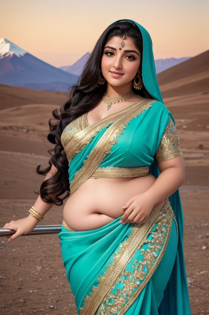 1 Heavenly beautiful and goddess beauty cute and sweet looking face Arabian woman in front of Vinicunca mountain, Heavenly beautiful Overweight, Heavenly beautiful Extremely fat, Heavenly beautiful and attractive Chubby figure , Heavenly beautiful looking and eye catching luxury style tight fitting elegant saree, reaching out, Heavenly beautiful Arabian woman, 16k, High resolution, masterpiece, highest quality, fine skin, Realistic Photograph