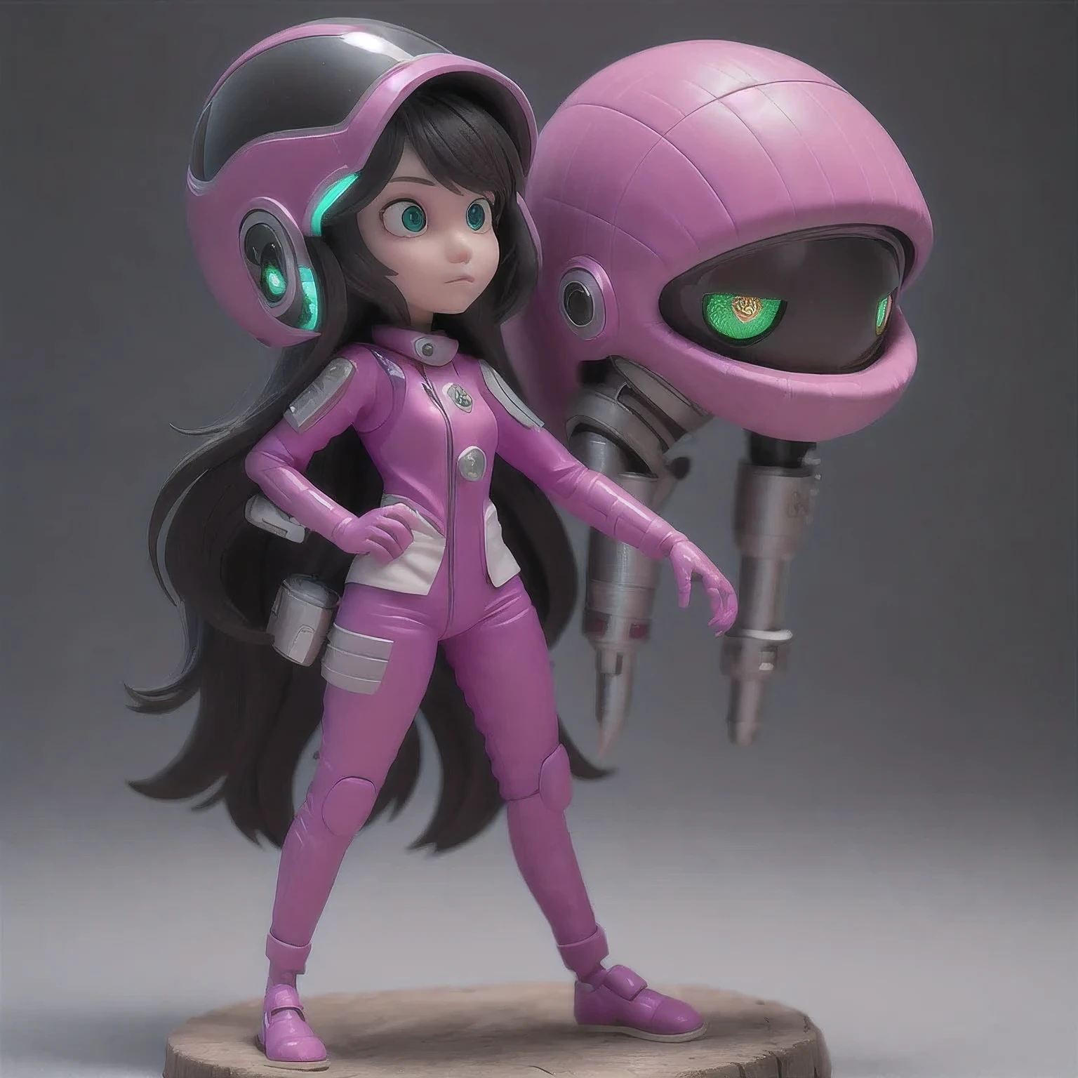 Photo of a college student, Purple Pink, Futuristic space suit, (freckle:0.8) Cute face, Science Fiction, Dystopia, Delicate eyes, Green pupils（（side view））