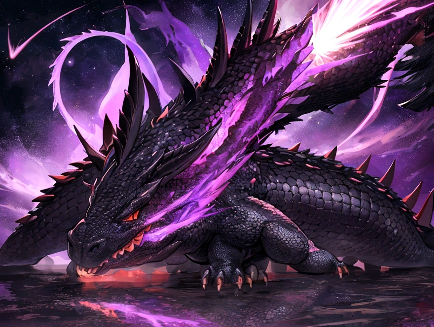 Big Dragon,black scalie,purple aura,Has the power of a black hole, pixiv artwork