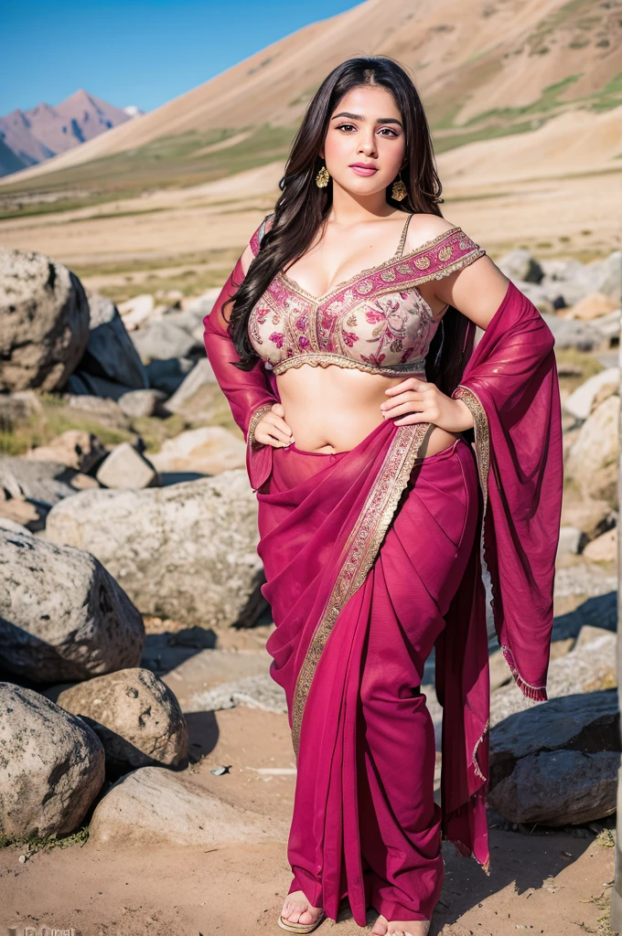 1 Heavenly beautiful and goddess beauty cute and sweet looking face Arabian woman in front of Vinicunca mountain, Heavenly beautiful Overweight, Heavenly beautiful Extremely fat, Heavenly beautiful and attractive Chubby figure , Heavenly beautiful looking and eye catching luxury style tight fitting elegant saree, reaching out, Heavenly beautiful Arabian woman, 16k, High resolution, masterpiece, highest quality, fine skin, Realistic Photograph