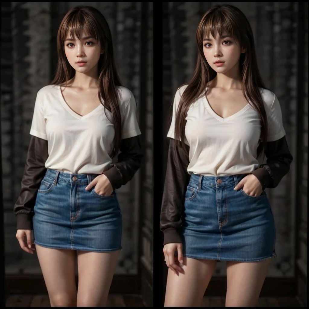 Kasumi, brown eyes, (best quality, ultra-detailed), (realistic:1.37), beautiful and detailed face, ultra-realistic texture, delicate face, delicate body, red lipstick, bright colors. High definition, 8K.
