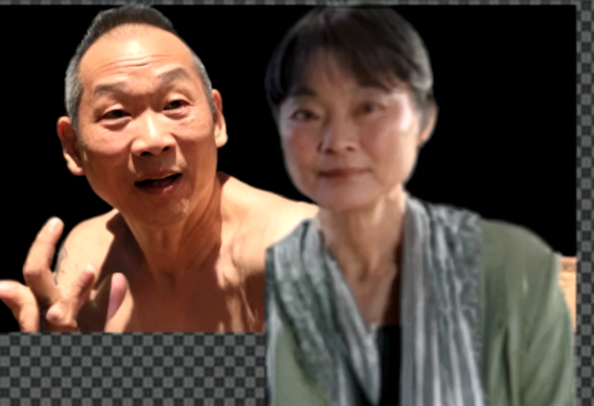 A man and a woman in their sixties, Chinese face, sociologist, friendly, caring face, calm face, face camera, Black and silver hair color, short hair, Stylish haircut, Black robe, speaking in executive meeting, Great photos, dramatic angle, Very detailed, Ultra high quality, 8K, dramatic light, Infographic chart background