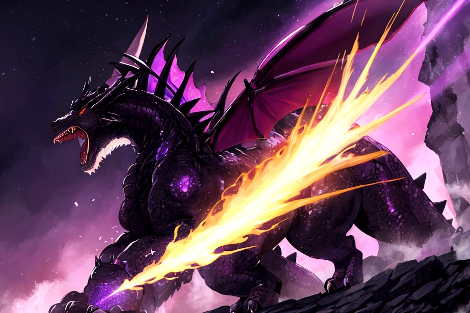 Big Dragon,black scalie,purple aura,Has the power of a black hole, pixiv artwork