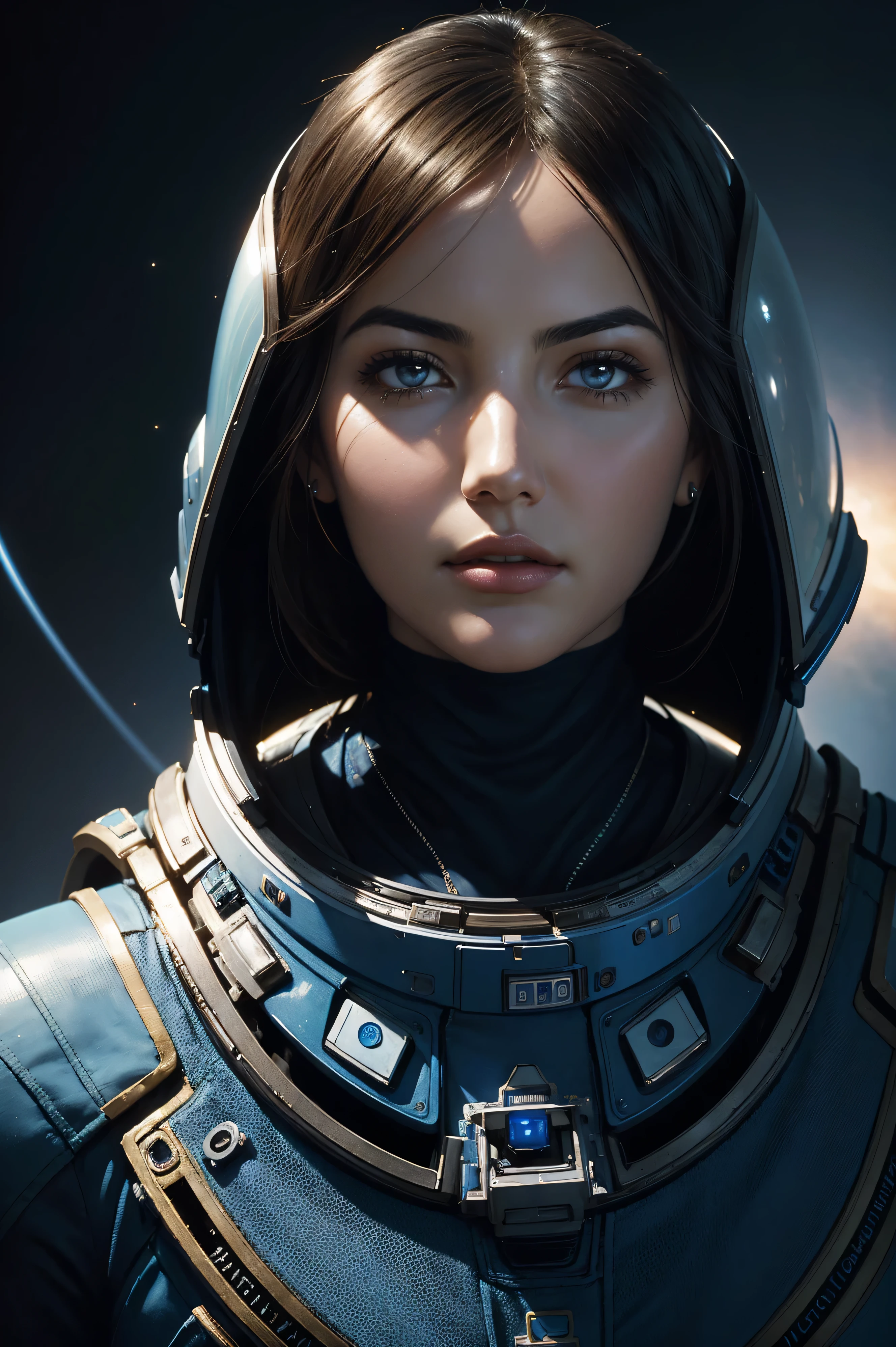 36k, portrait of a Camilla Belle as an astronaut, blue space suit, intricate, beautiful and elegant, high detail, digital painting, art station, concept art, smooth, sharp focus, illustration, wlop art, mars ravelo and greg rutkowski - - professional - cinematic