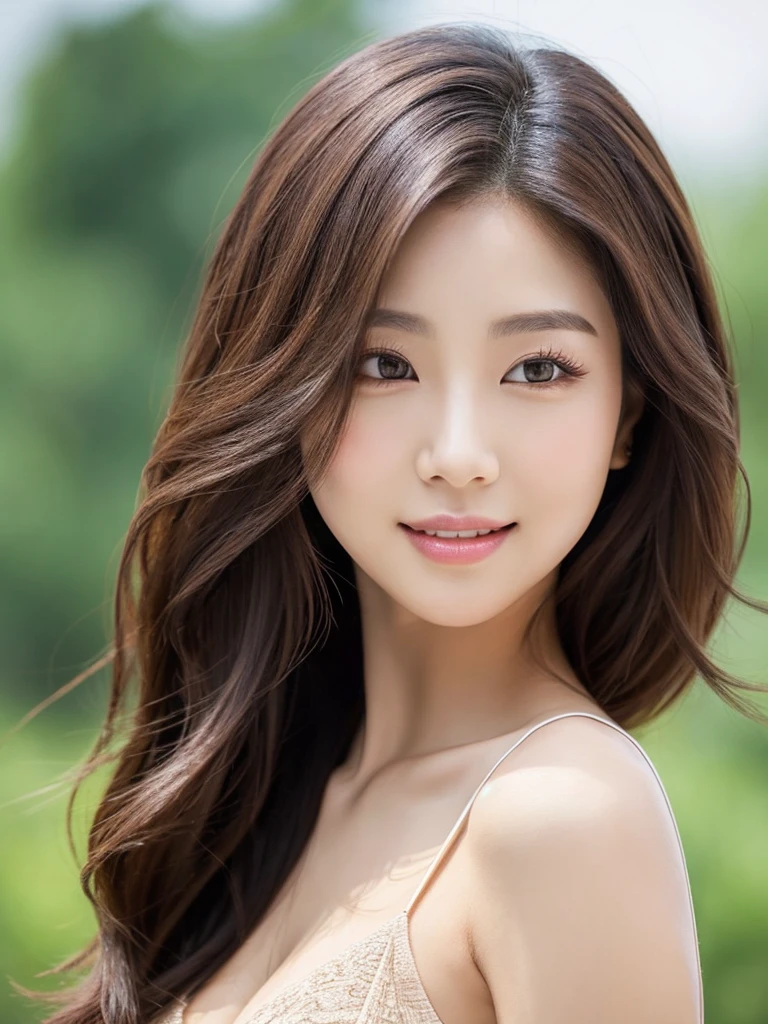 Kwon Eun-bi 27-year-old South Korean young adult. Short red hair. Her face is slightly shorter than it is long, her chin is rounded, and her forehead and jawline are soft and curved as well as having balanced proportional with a small sign on the right side of your lip and one above your nose. Large, brown eyes are expressive and captivating. 
Clear, radiant skin. Charming shy smile, her curved lips and contagious smile light up her face.
Medium height and a natural body made up of proportional curves. 
She wears a Black spaghetti strap dress that highlight her beauty, elegance and curves.