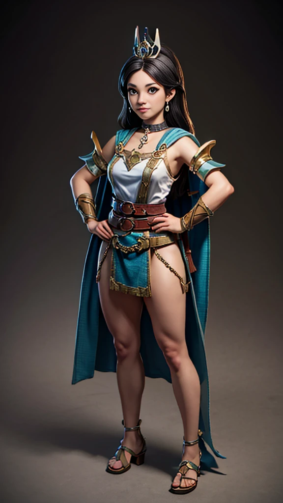 (8 years old:1.7), perfect face, (chubby:1.3) midriff arafed women (gladiator1.6) walking down a path