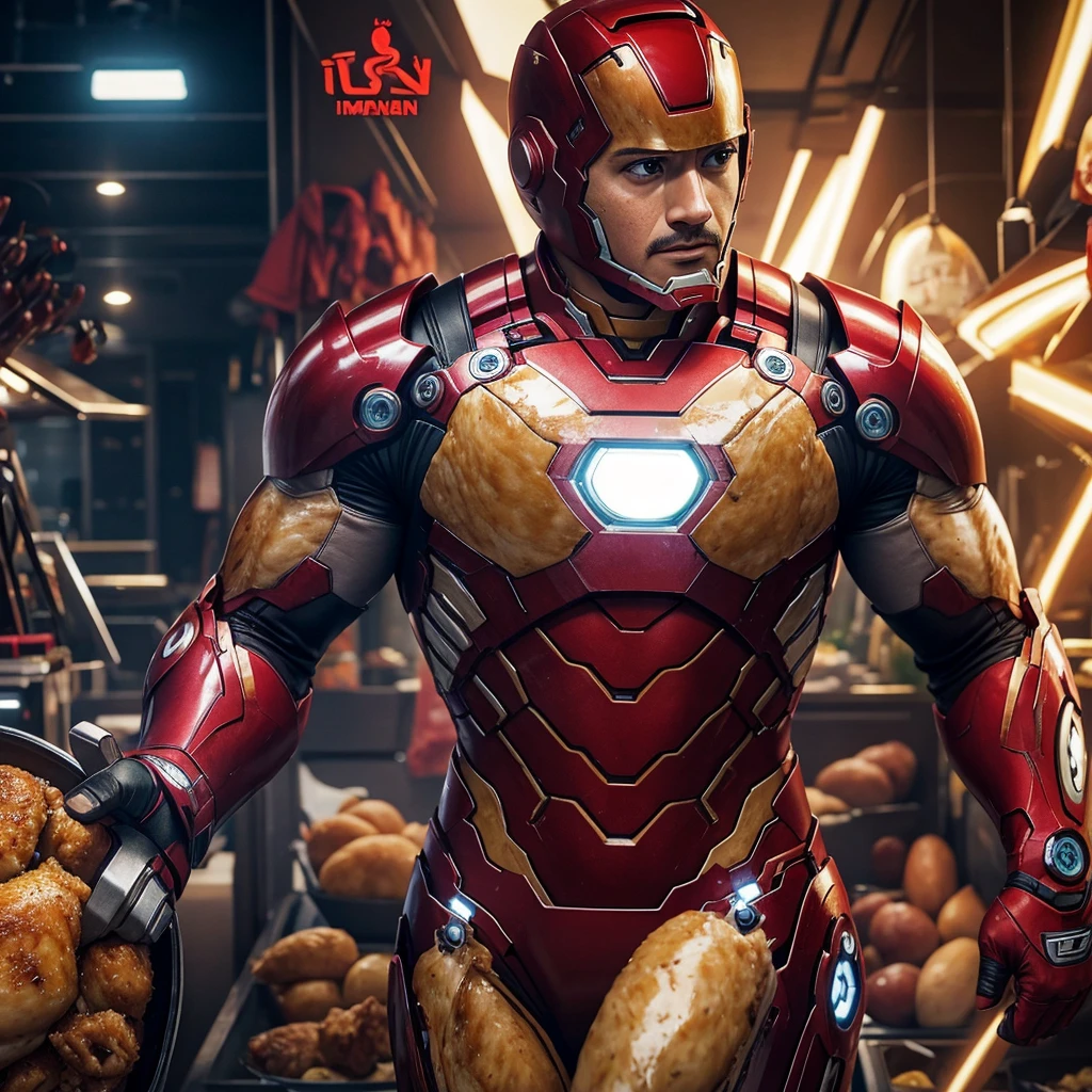 An image of combination of chicken and ironman