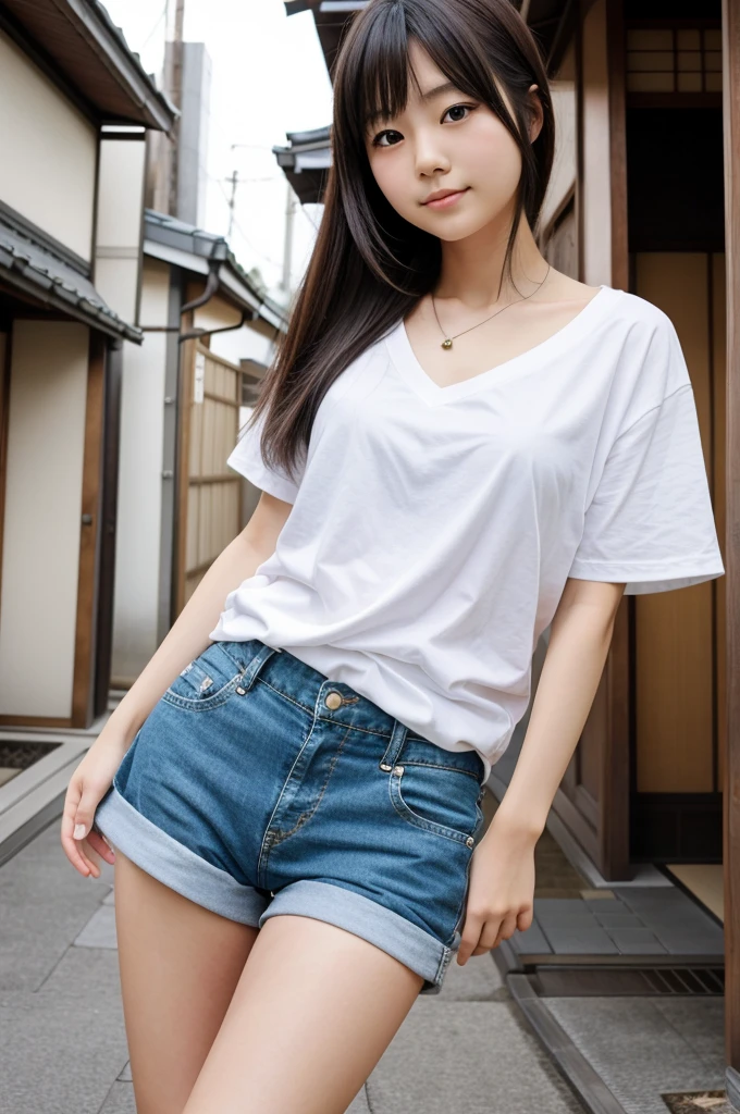 Create an image of a cute Japanese girl in shorts 