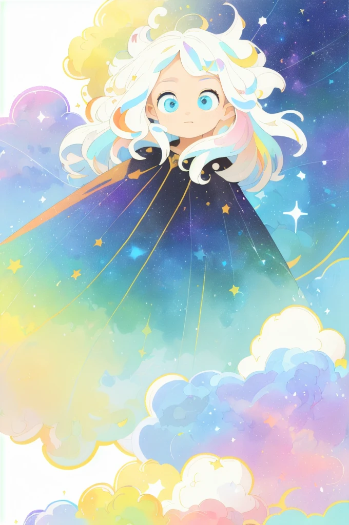 ((masterpiece)), (((best quality))), ((ultra-detailed)), ((illustration)),[realism light effect],shadow,(Fantasy style),(white background:1.6), simple background, (earth theme),(a cloak)[(hair focus,((1girl)),[(big slime hair): (cloud hair):0.3], (hair on background),(high saturation),(hair surrounded by galaxy splashes),)):((her hair is becoming galaxy clouds,:1.27628), (hair and clothes is galaxy clouds and cluster of stars:1.1025),(a cloak is becoming galaxy clouds)(colorful_galaxy_print_clusters_of_stars_print:1.35),((detailed starry sky with colorful galaxy and galaxy clouds):1.2)):0.35], (((masterpiece))),(((best quality))),((ultra-detailed)),(illustration),(dynamic angle),((floating)),(paint),((disheveled hair)),((beautiful detailed face)),collar,bare shoulders, ((colorful hair)),((streaked hair)),beautiful detailed eyes,(Gradient color eyes),(((colorful eyes))),(((colorful background))),(((high saturation))),(((surrounded by colorful splashes))),(((surrounded by colorful dot))),colorful bubble,((shining)),