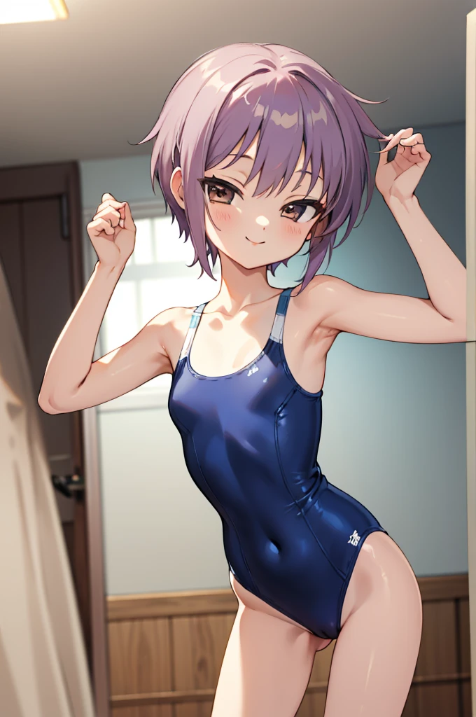 masterpiece, best quality, highres, ny1,,looking viewer,,spoken heart,,(petite), ,swimsuits,leotard,socks,expressionless,my room,smile,standing