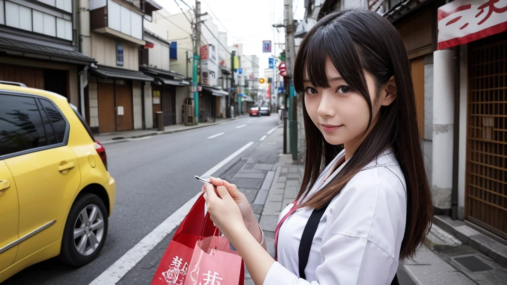 Create an image of a Japanese prostitute making money。