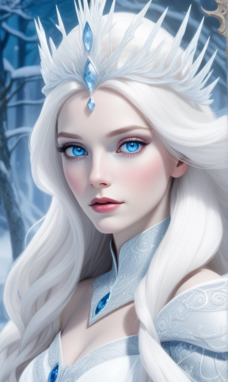 Snow Queen,Long white hair,blue eyes