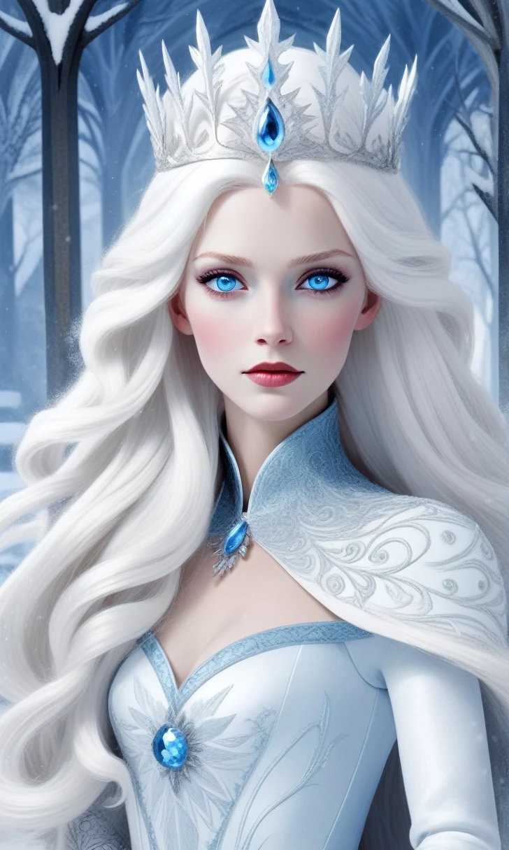Snow Queen,Long white hair,blue eyes
