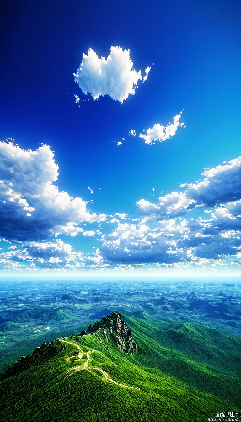 Sky-only image:1.5、Summer sky,Realistic,Very realistic,Extreme Detail,Breathtakingly realistic,High contrast realism,High Saturation Realism,Vibrant colors,Dramatic lighting,Fascinating landscape,Persuasive storytelling,Atmospheric scenery,Captivating visuals,Intricate details,Strong emotions,Heavenly Beauty,A dreamlike world、((Visible faintly in the distance:1.5),A castle in the sky made of a mirage floating above the clouds)、scattered clouds