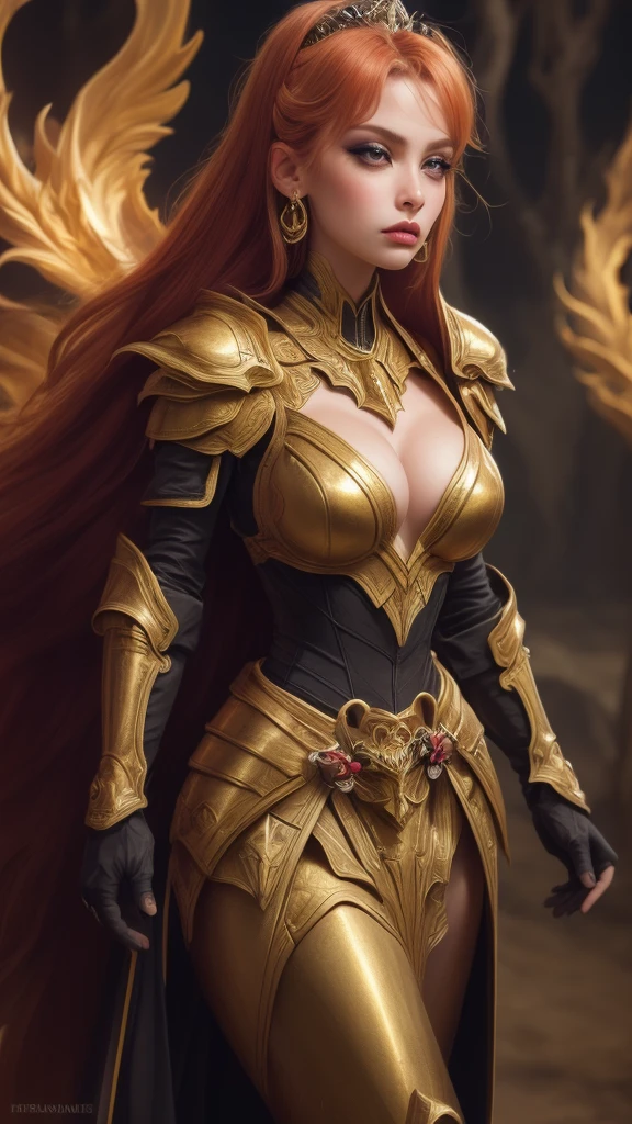 A woman adorned in fantasy-style full-body armor, a crown-concept fully enclosed helmet that unveils only her eyes, a composite layered chest plate, fully encompassing shoulder and hand guards, a lightweight waist armor, form-fitting shin guards, the overall design is heavy-duty yet flexible, (the armor gleams with a golden glow, complemented by red and blue accents), exhibiting a noble aura, she floats above a fantasy-surreal high-tech city, this character embodies a finely crafted fantasy-surreal style armored hero in anime style, exquisite and mature manga art style, (mixture of Queen bee and Spider concept Armor, plasma), ((Element, elegant, goddess, femminine:1.5)), metallic, high definition, best quality, highres, ultra-detailed, ultra-fine painting, extremely delicate, professional, anatomically correct, symmetrical face, extremely detailed eyes and face, high quality eyes, creativity, RAW photo, UHD, 32k, Natural light, cinematic lighting, masterpiece-anatomy-perfect, masterpiece:1.5