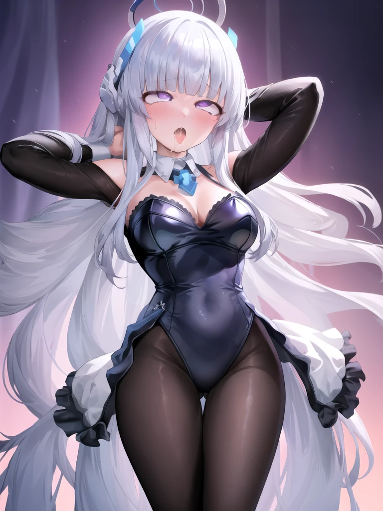 （masutepiece）（high-level image quality）:1:3）　femele（（soio）（Adults）（Princess））　 White Long Gloves（（blanche）（gloves））　an lingerie　The hair（Long）（Grey hair）　a smile　A sexy