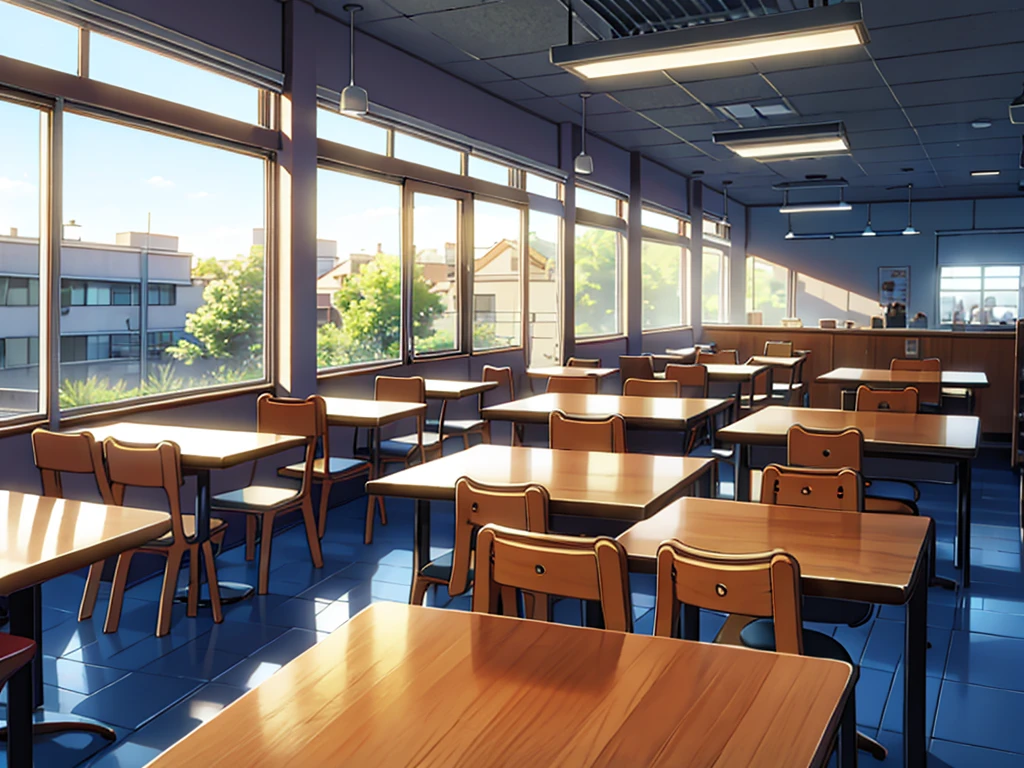 Cafeteria at morning with people inside