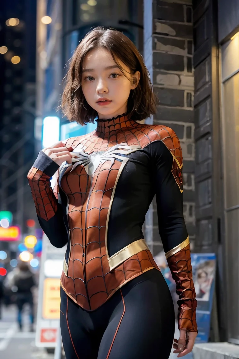 (masterpiece), best quality, perfect body, 18yo GIRL, spiderman armor suit,
