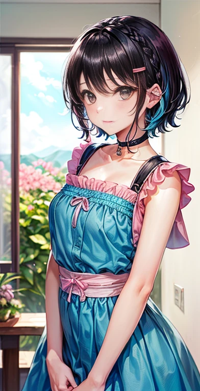 (Highest quality:1.2, City Pop Style, Very detailed, up to date, Vibrant, High Contrast, masterpiece:1.2, Highest quality, Best aesthetics), girl, ((Face Up Shot:1.4)), Colorful Hair, pastel colour, 1980s style, ((Retro, Vintage, Plain background))