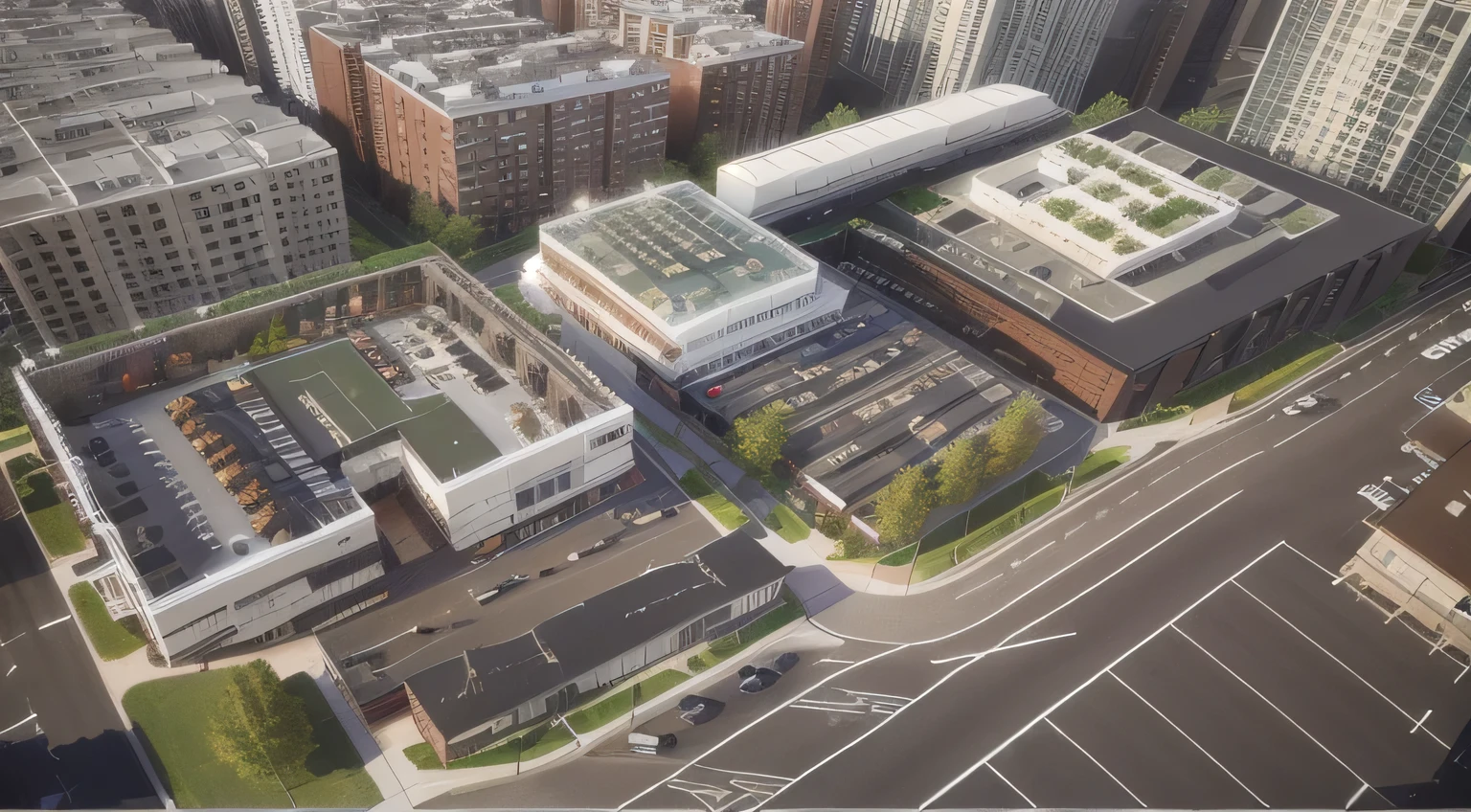 Modern commercial street building renderings,Aerial View